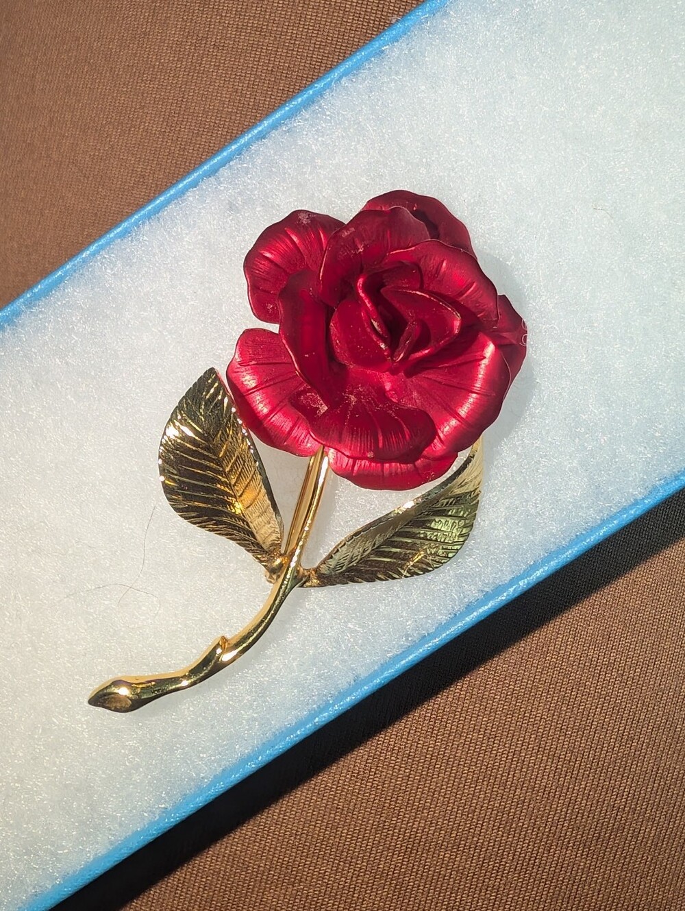Vibrant Vintage Red And Gold Rose Brooch By Cerrito